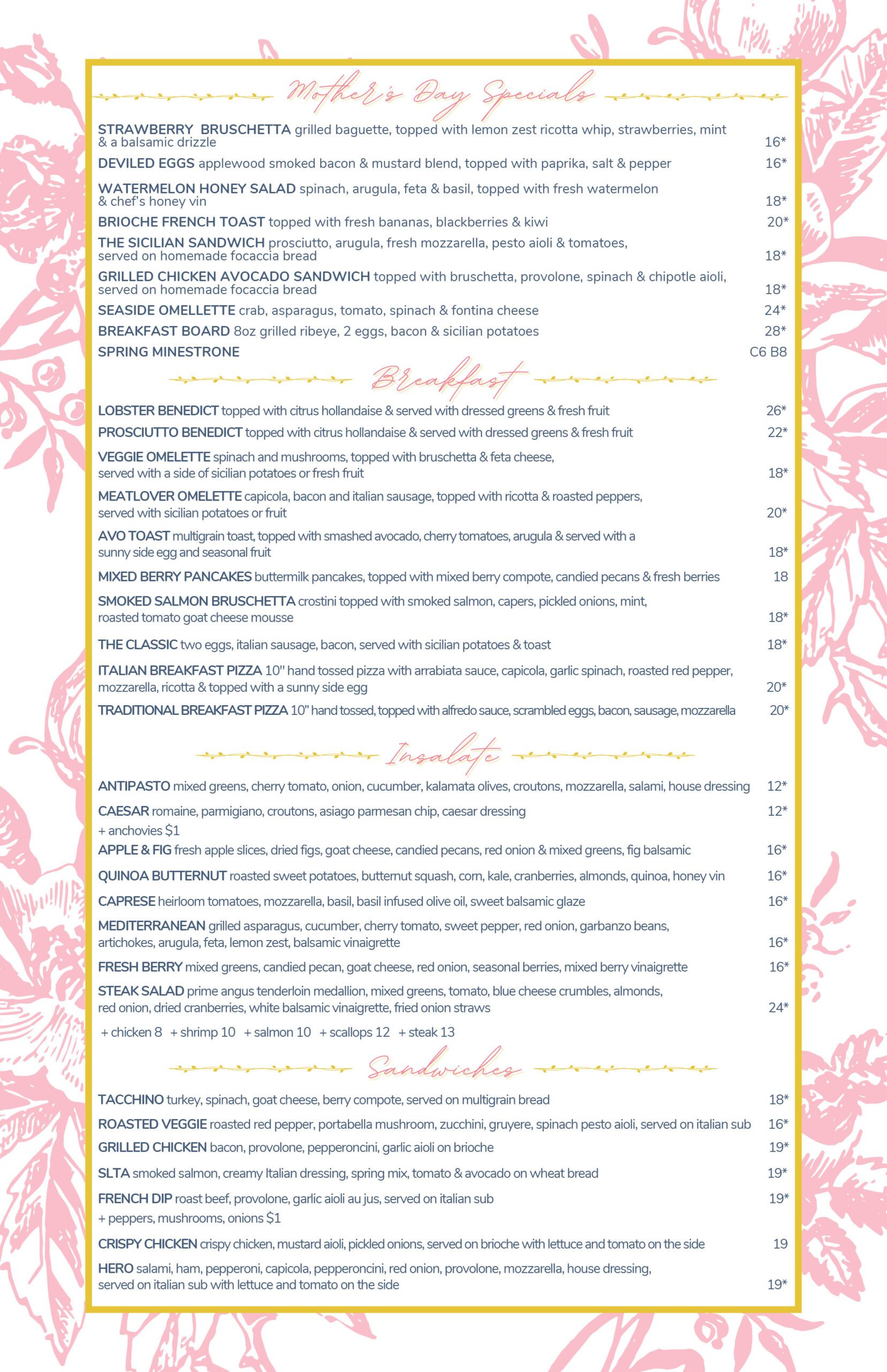 Mother's Day Menu